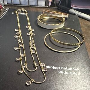 Elegant Gold Tone 2 Tier Clear Beaded Necklace and bracelet Jewelry Set